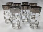 Mid-century Modern Metalyte Silver Rimmed Geometric Highball Tumbler Set Of 8