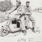 Vintage Snapshot Photo Two Soldiers Riding Motor Scooter April 1955 Army Base