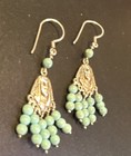 Vintage 925 Sterling Silver Egyptian Pharaoh Turquoise Bead Dangle Earrings