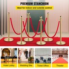 6pcs Golden Stanchion Posts With 4 Velvet Ropes Crowd Control Queue Pole Barrier