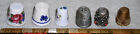 Lot Hanging Thimble Display   Six Ecletic Thimbles   All Vtg - Walnut Wood Case