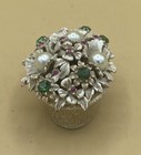 Vintage Florenza Flower Basket Ring Trinket Box - Pearls   Rhinestones Lid