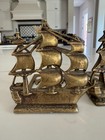 Vintage Solid Brass Tall Ship Galleon Anchor Bookends Pair Nautical Decor