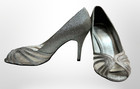 Adrianna Papell Silver Glitter Peep Toe Heels Mesh Formal Wedding Pumps Sz 8 5 M