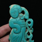5 2  Old Chinese Green Turquoise Carved Fengshui People Woman Yu Bi Statue
