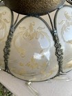 Vintage Glass Swag Hanging Light Chandelier Art Deco Metal Trim