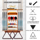 Wall Mount Pool Stick Holder 2-in-1 Ping Pong Paddle Solid Wood Rack Amber