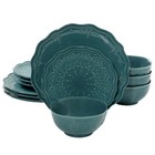 The Pioneer Woman Farmhouse 12-piece Lace Dinnerware Set  Teal