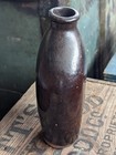    early    Pint Manganese Glazed New England Redware Stoneware Flask