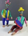 Oaxaca Wood Carving Animal Musicians Mexican Folk Art Set Of 2