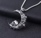 New Gothic Punk Skull Crescent Moon Pendant Necklace Stainless Steel