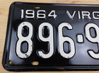 Vintage Original 1964 Virginia License Plate Tag  896-904