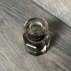 Antique Cut Crystal Inkwell Brass Collar Hinged Lid Victorian Edwardian