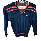 Vtg  Fila Bjorn Borg Wool Cable Knit Sweater Men   s Size 44 Navy 1970 1980 Italy