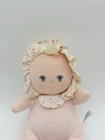 Vintage Amtoy Pink Baby Doll Girl Plush Terrycloth Rose Bud Floral Print Lovey 