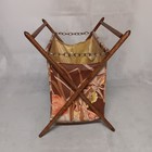 Vintage Folding Floral Sewing Caddy Tote Knitting Basket Yarn Stand Wood Frame