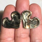 Vintage Pair Solid 14k Yellow Gold Abstract Heart Shape Modernist Stud Earrings