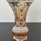 Vtg Bohemian Czech Republic White   Amber Enamel Overlay Floral Colorful 6 25   h