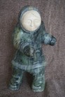 Carved Serpentine Inuit Eskimo With Fish - White Face - Signed Komok - 10    Tall