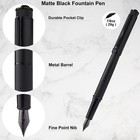 Matte Black Fountain Pen Fine Nib Elegant Design With Ink Converter And Metal   