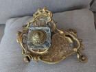 Vintage Solid Brass Footed Inkwell Ornate Glass And Lid Art Nouveau Desk Set