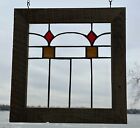 Mission Style Framed Stained Glass Window Red brown clear Design