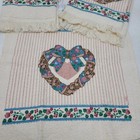 New Vtg Cannon Dish Kitchen Towel Wash Cloth Set 3 Cream Heart Wreath Country