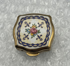 Vintage Stratton White Blue Enamel Gold Tone Floral Pill Box England Snaps 1 5 