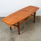 Mid Century Danish Modern Coffee Table Denmark Stamped Teak Cane Wrapped Shelf