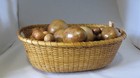 Vtg Mcm Wooden Hand Carved Fruit 20   Pieces Granny Core W Basket Wicker Wood