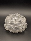 Vtg Cabbage Rose Powder Vanity Jar puffyrose goofus Glass  trinkets 3 x4 5  
