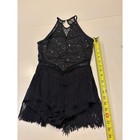 Black Sequin Lace Fringe Dance Leotard Costume Kids Halter Neck Jazz Tap Latin