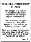 Ganz  lucky Little Dragon  Figurine Charm token  poem Card 1 1 4  X 1 