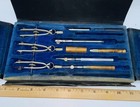 Antique Drafting 3 Compass   Divider Set Usa Wood Handle Vintage  missing Cover
