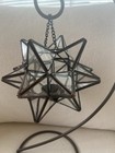 Vintage Moravian Star Lantern Candle Holder Clear Glass W  Metal Stand