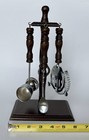 Vintage 1960s Wooden Cocktail Bar Tool Set With Display Stand 