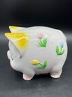 Vintage Kitschy Porcelain Piggy Coin Bank W  Flower Brinn s Japan 1970s