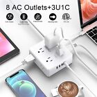 Surge Protector Power Strip - 6 Ft Flat Plug Extension Cord With 8 Widely Outlet