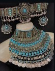Blue Afghan Stones Neckles  earing And Headpiece For  Bridal Women