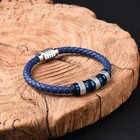 Men s Blue Leather Braided Bracelet Stainless Steel Magnetic Clasp Cuff Bangle