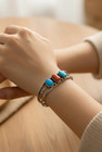 Vintage Navajo Sterling Silver Turquoise   Coral Cuff Bracelet   Split Shank 