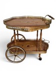 Vntg Italian Marquetry Bar Cart Trolley  Lacquered Wood Two-tiered  Drop Leaf