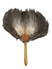 Vintage Antique Fixed Feather Concave Hand Fan With Hand-carved Wooden Handle