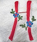 Vtg Hanky  White W Red Embroidered Monogram H Blue Flowers  113