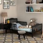 Classic Kids Children Toddler Wood Bed Bedroom Furniture W  Guardrails Black
