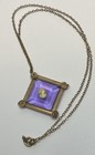 Art Deco Purple Lucite Rectangle  Bracelet  pendant Necklace W gold Filled Chain