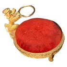 Vintage Florenza Poodle Red Velvet Pin Cushion   Thimble Basket Trinket  Display