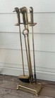 Brass Duck Head Fireplace Tool Set Vintage 1970s Mallard 3 Tools   Stand Mcm
