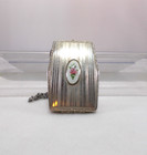 1920 s Art Deco Wristlet Rouge Compact With Guilloche Rose With Chain R m  Co