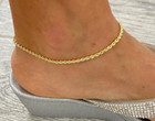 Solid 10k Yellow Gold 1 8mm Diamond Cut Rope Chain Anklet Bracelet  10   -  X014